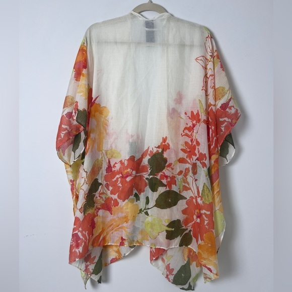 Vince Camuto Bright Citrus Colored Floral Pattern Kimono Poncho Beach Summer OS - Picture 2 of 8